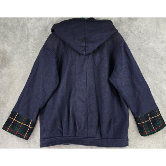 Herman Kay Jacket Womens Size 10 Blue Wool Blend Full Zip Button Hooded Overcoat - Picture 2 of 11